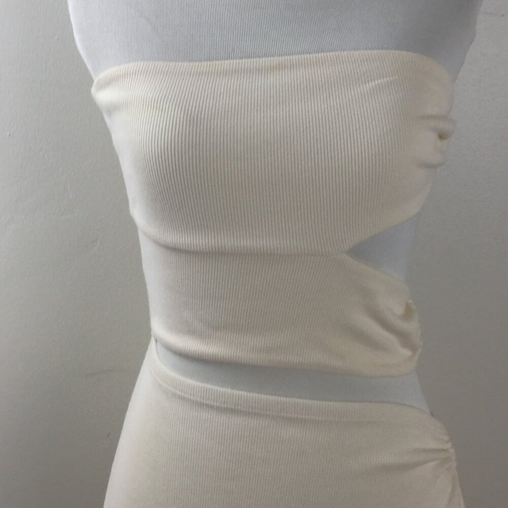 Bordeaux Ribbed Cream Mini Dress s - Picture 2 of 7